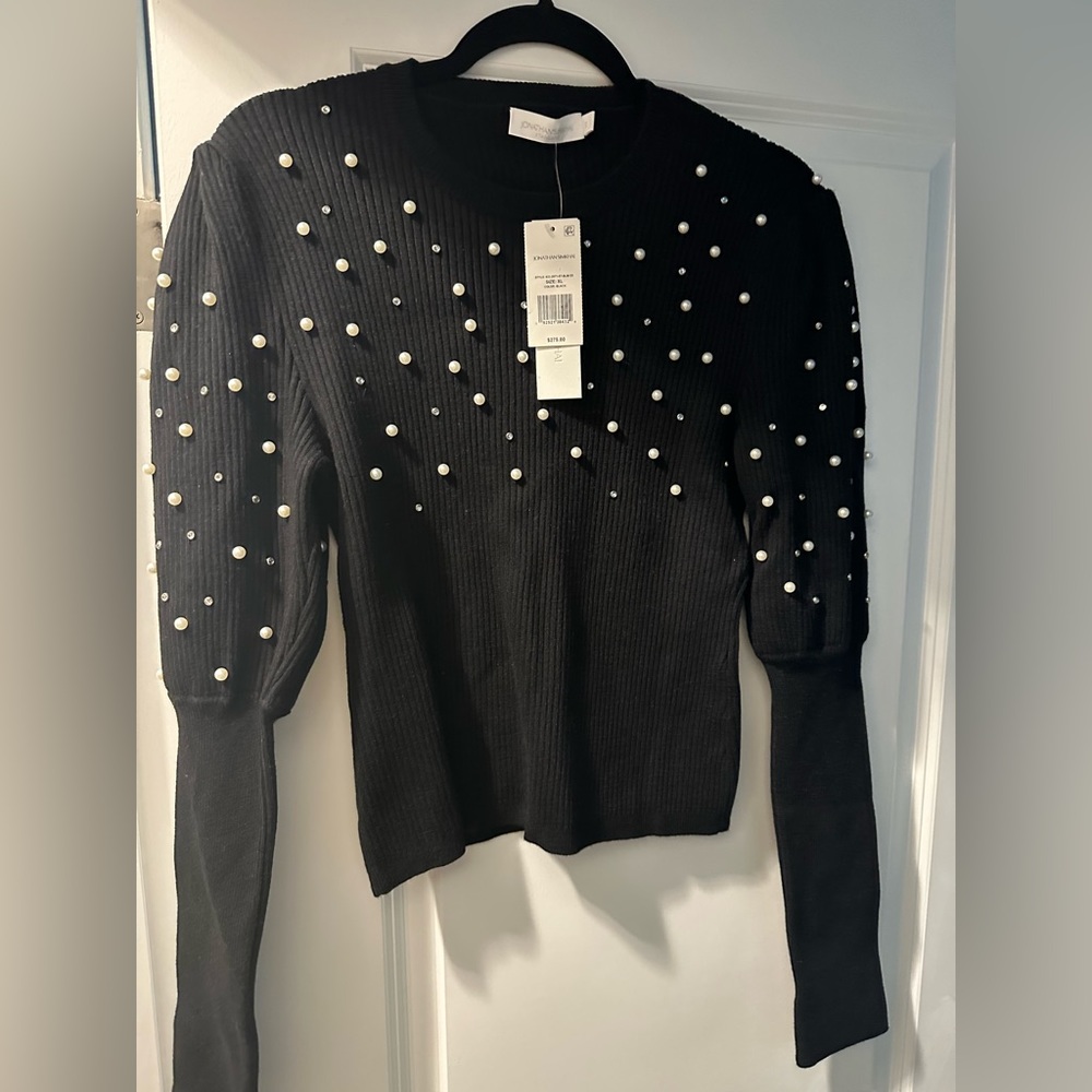 JONATHAN SIMKHAI EMBELLISHED JULIET SLEEVE SWEATER